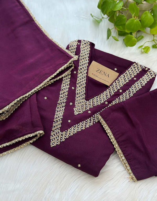 Ready-to-Wear Partywear Suit – Crepe Elegance with Handwork ✨