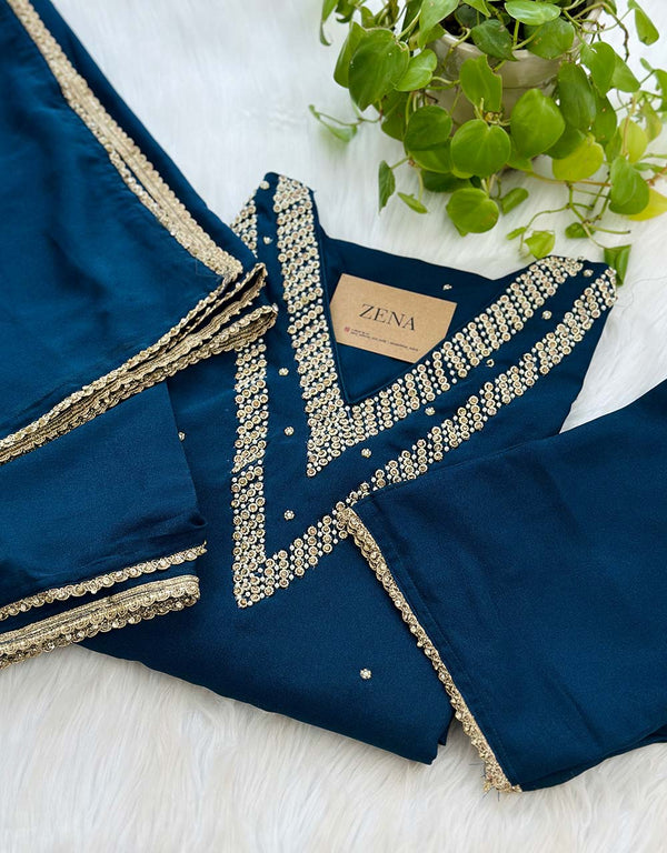 Ready-to-Wear Partywear Suit – Crepe Elegance with Handwork ✨