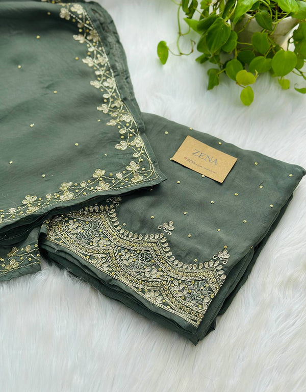 Pure Shimmer Silk Unstitched Party Wear Suit - Luxe Elegance π