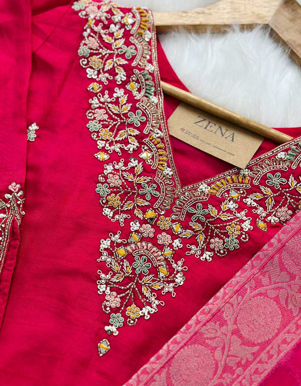 Pure Dola Silk Ready-to-Wear Kurti Set with Organza Dupatta & Banarasi Border - Luxurious Charm ✨