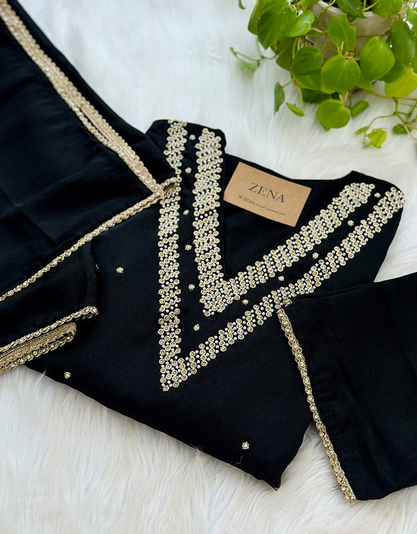 Ready-to-Wear Partywear Suit – Crepe Elegance with Handwork ✨