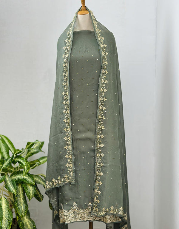 Pure Shimmer Silk Unstitched Party Wear Suit - Luxe Elegance π