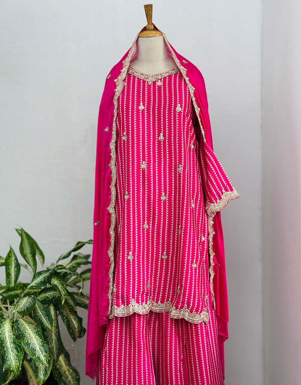 Ready-to-Wear Viscose Organza Kurti Sharara Set โ Effortless Grace ๐ธ