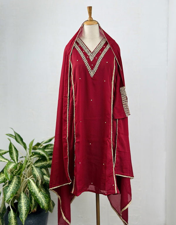 Ready-to-Wear Partywear Suit – Crepe Elegance with Handwork ✨