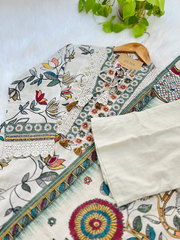 Ready-to-Wear Cream Muslin Kurti Set – Simplicity Meets Elegance