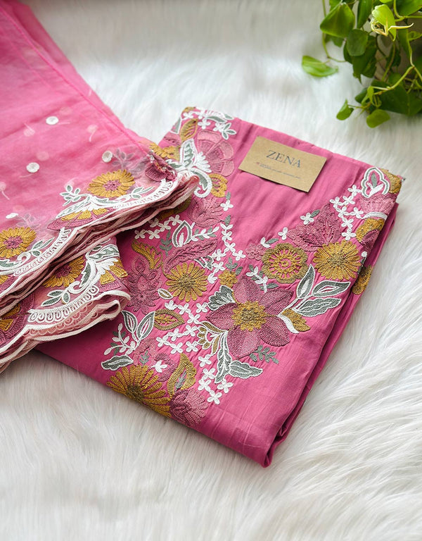 Muslin Unstitched Suit with Embroidered Organza Dupatta - Elegant Craftsmanship 🌟