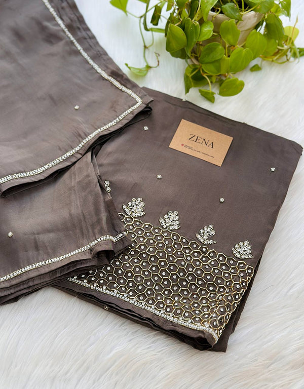 Unstitched Pure Crepe Party Wear Suit – Elegant Handwork Perfection 🌟