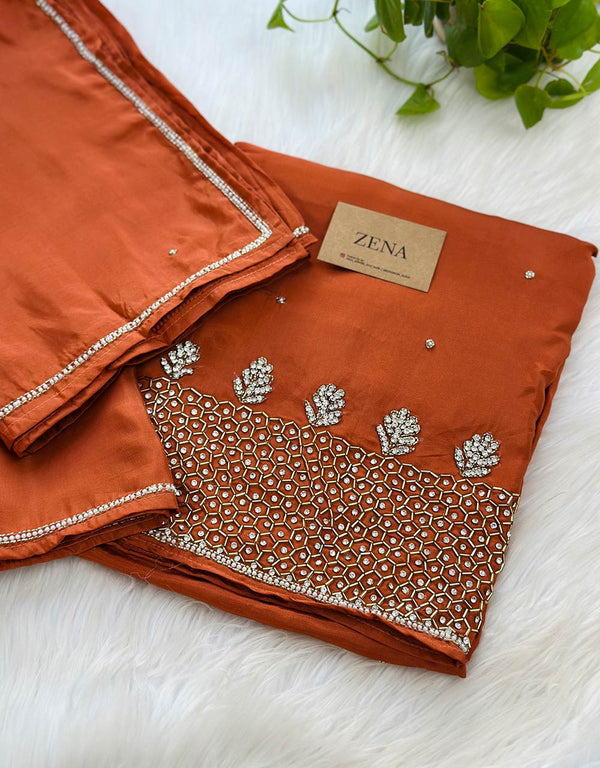 Unstitched Pure Crepe Party Wear Suit – Elegant Handwork Perfection 🌟