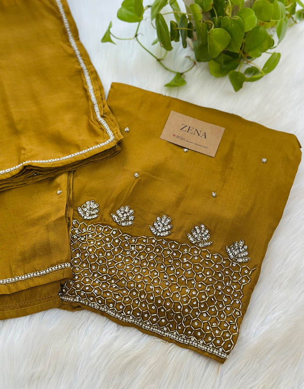 Unstitched Pure Crepe Party Wear Suit – Elegant Handwork Perfection 🌟