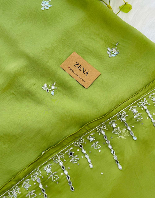 Pure Organza Unstitched Handwork Suit with Real Mirror Work ✨