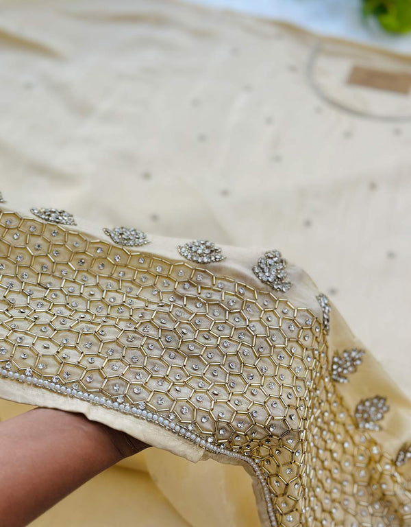 Unstitched Pure Crepe Party Wear Suit – Elegant Handwork Perfection 🌟