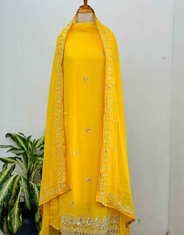 Pure Organza Unstitched Handwork Suit with Real Mirror Work ✨