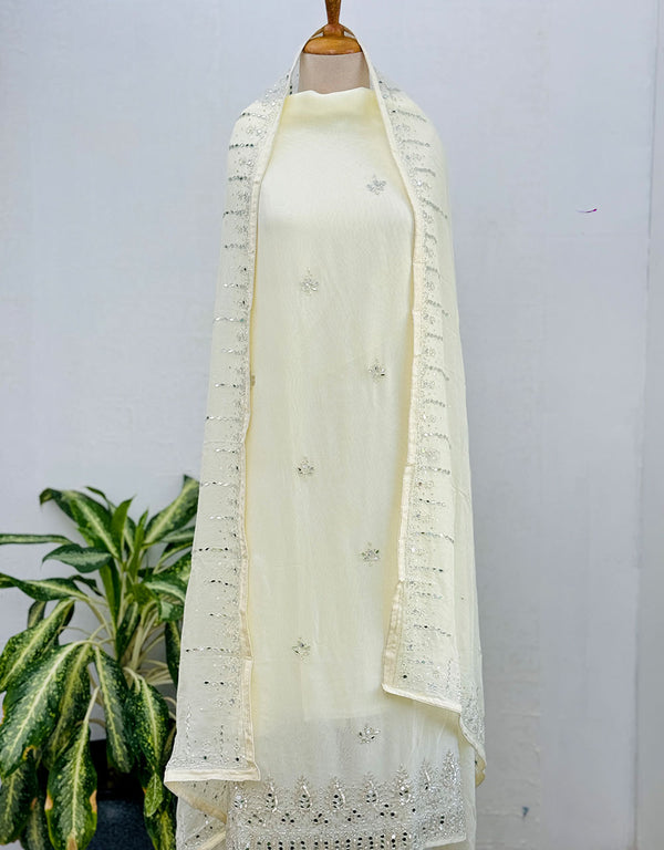 Pure Organza Unstitched Handwork Suit with Real Mirror Work ✨