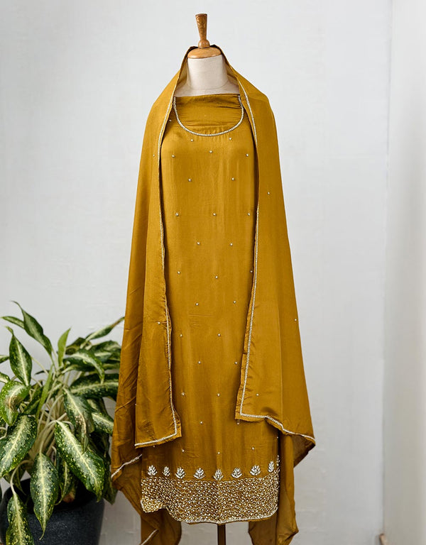 Unstitched Pure Crepe Party Wear Suit – Elegant Handwork Perfection 🌟