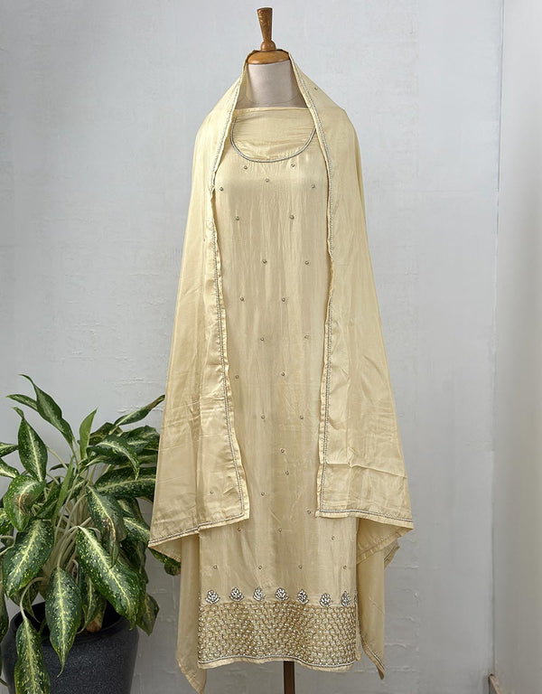 Unstitched Pure Crepe Party Wear Suit – Elegant Handwork Perfection 🌟