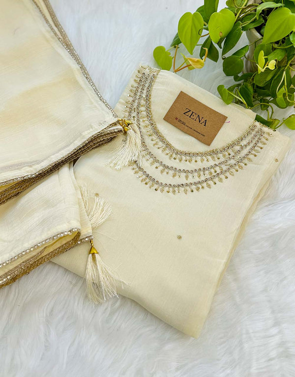 Unstitched Shimmer Silk Handwork Suit ✨