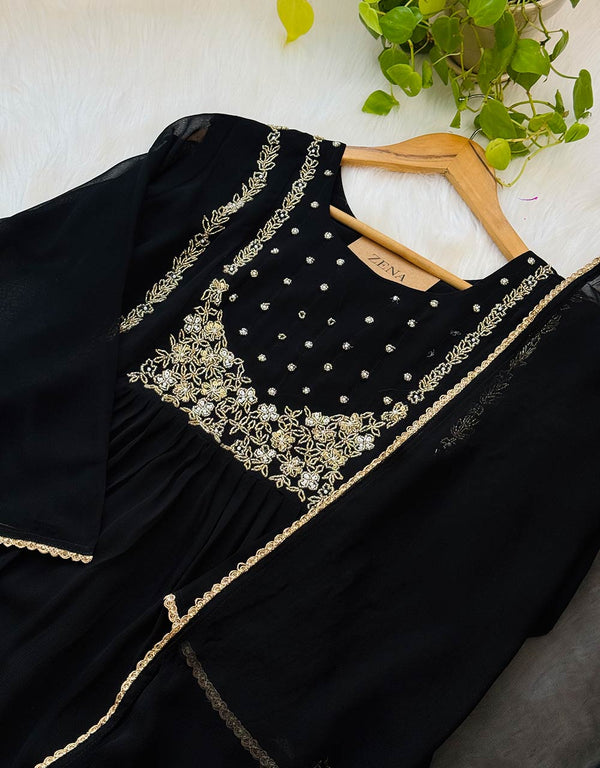 Pure Chiffon Hand Work Anarkali Kurti Set ๐