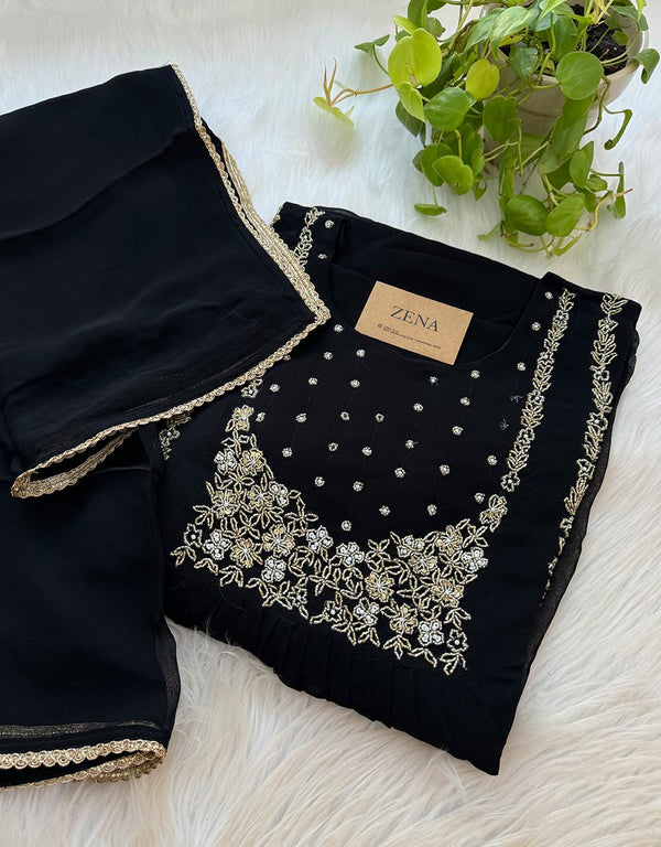 Pure Chiffon Hand Work Anarkali Kurti Set ๐