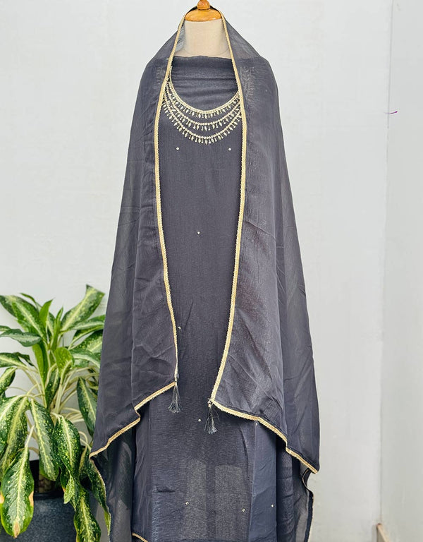 Unstitched Shimmer Silk Handwork Suit ✨