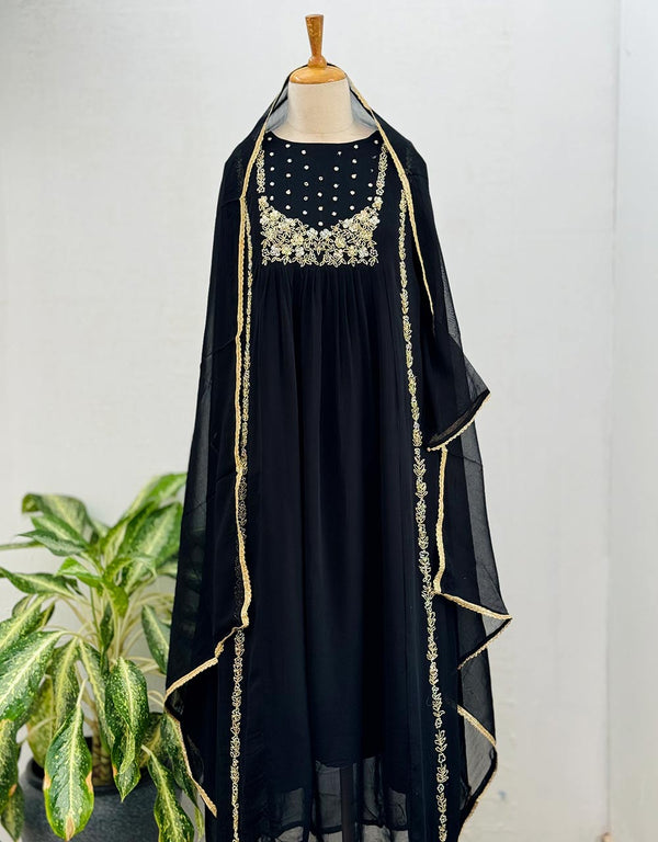 Pure Chiffon Hand Work Anarkali Kurti Set ๐