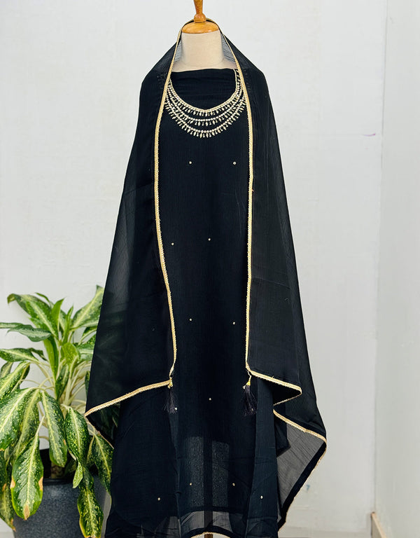 Unstitched Shimmer Silk Handwork Suit ✨