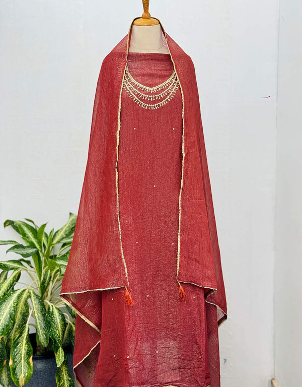 Unstitched Shimmer Silk Handwork Suit ✨