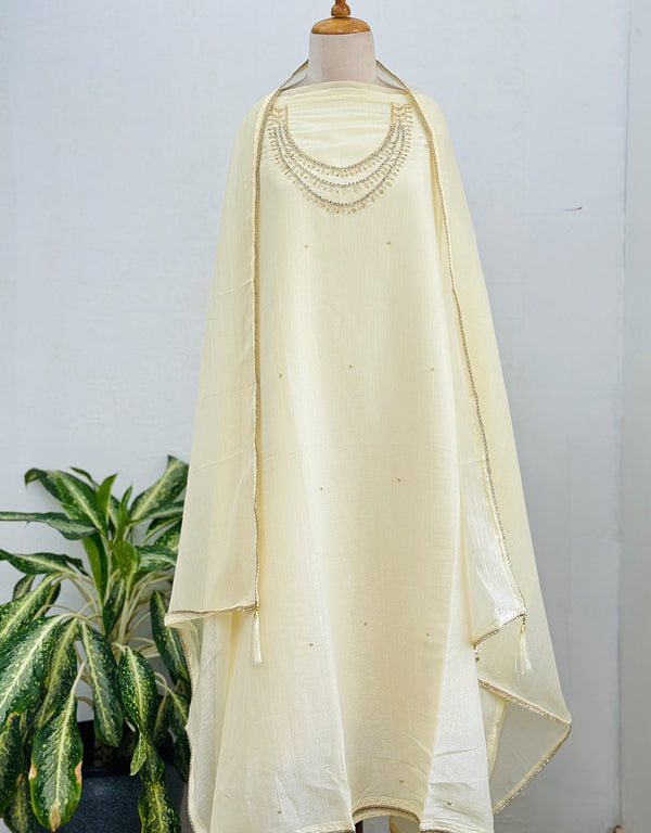 Unstitched Shimmer Silk Handwork Suit ✨