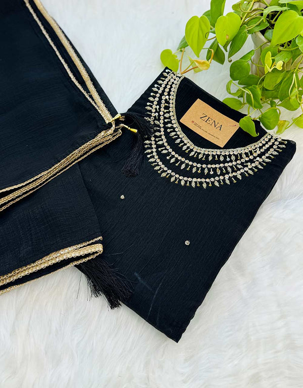 Unstitched Shimmer Silk Handwork Suit ✨