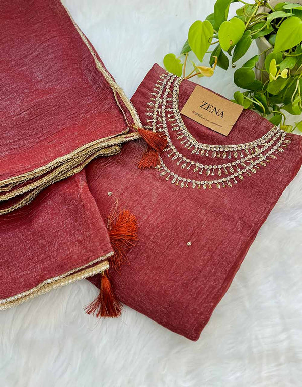 Unstitched Shimmer Silk Handwork Suit ✨