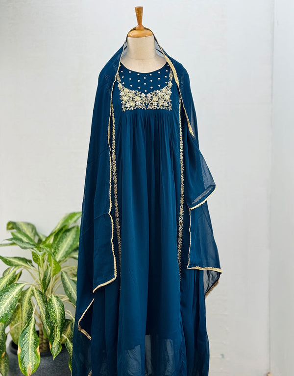 Pure Chiffon Hand Work Anarkali Kurti Set ๐