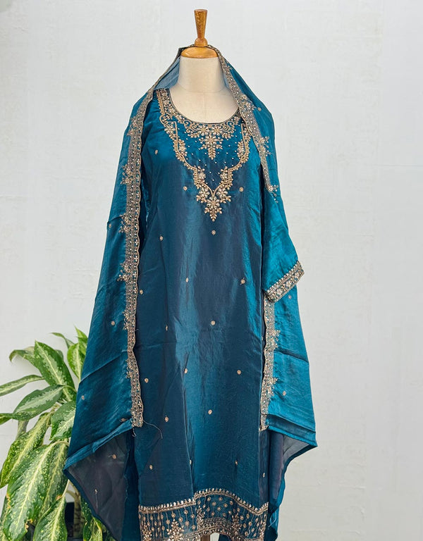 Ready to Wear Shimmer Silk Party Wear Kurti Set – Glamour with Elegance ✨