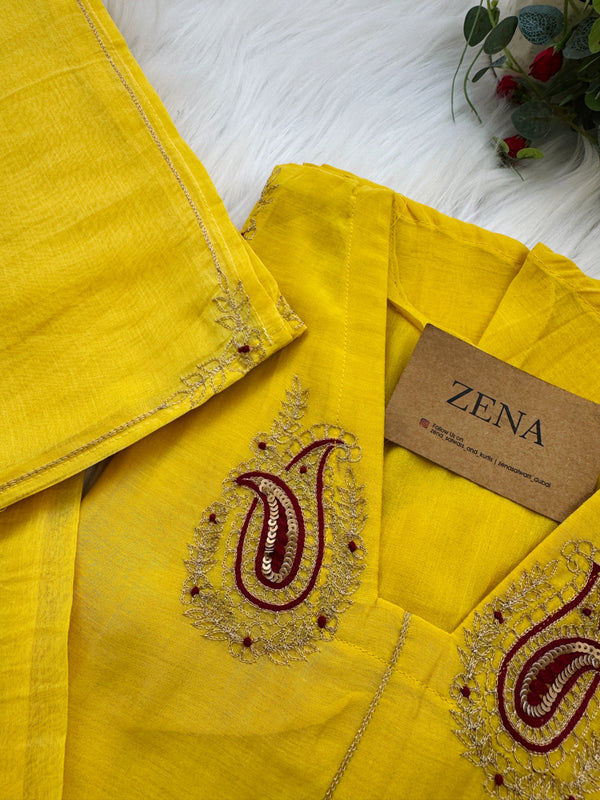 ✨ Premium Mul Chanderi Handwork Kurti Set – Top, Bottom & Dupatta ✨