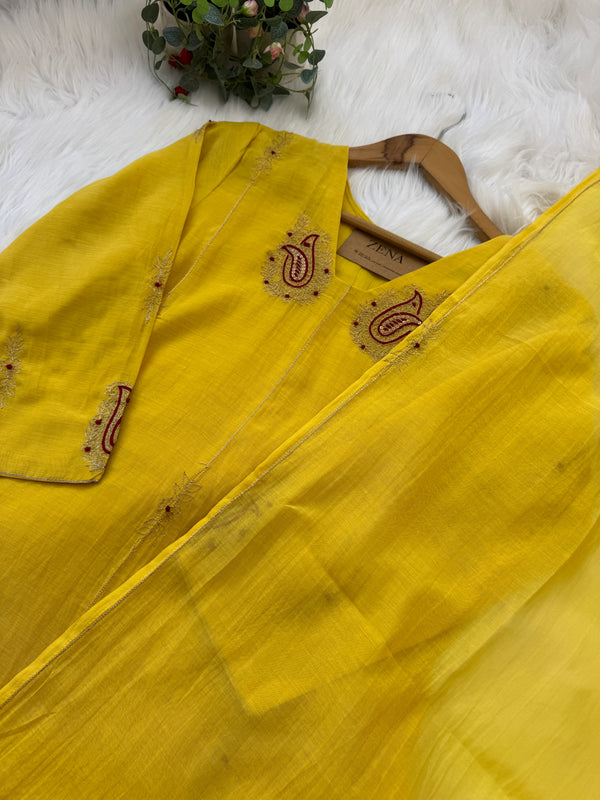 ✨ Premium Mul Chanderi Handwork Kurti Set – Top, Bottom & Dupatta ✨