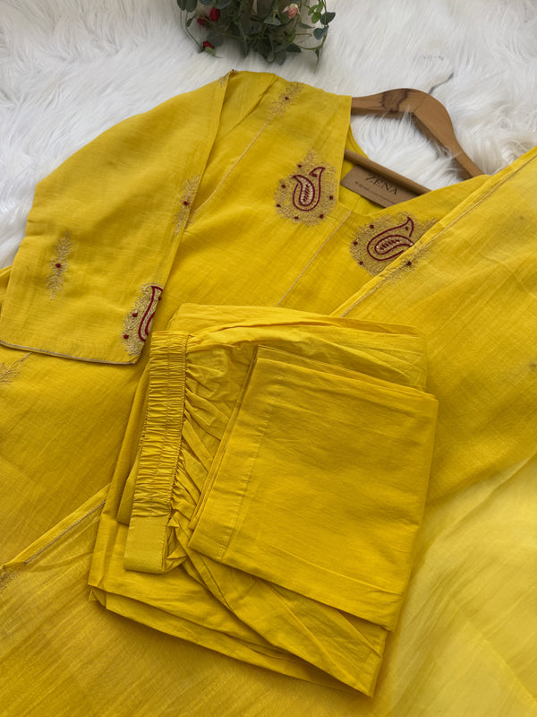 ✨ Premium Mul Chanderi Handwork Kurti Set – Top, Bottom & Dupatta ✨