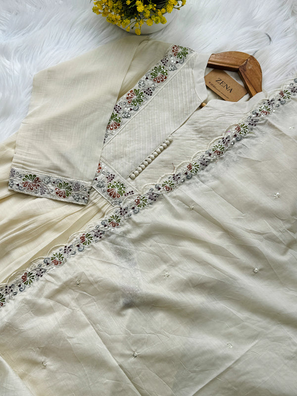 Premium Mul Chanderi Embroidered Anarkali Suit