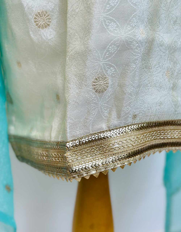 Elegant Ready-to-Wear Tissue Silk Kurti Set with Shimmer Dupatta & Hand Work 🌟