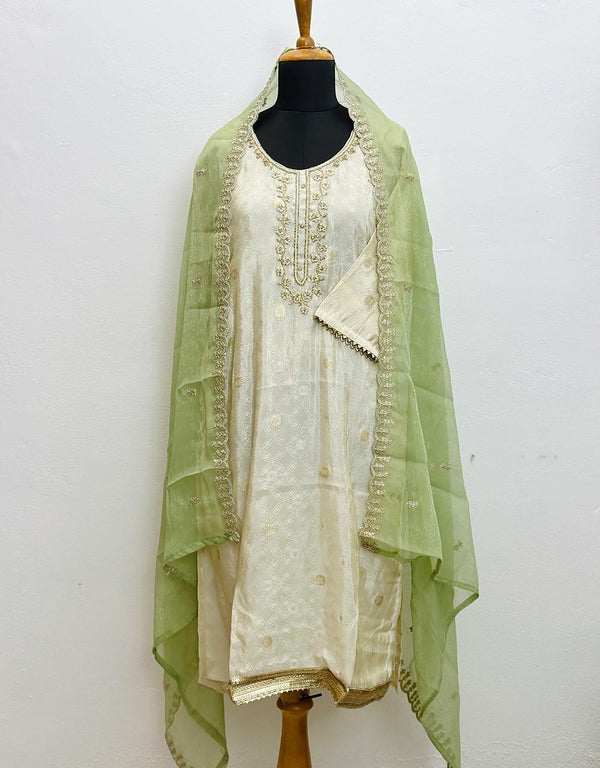 Elegant Ready-to-Wear Tissue Silk Kurti Set with Shimmer Dupatta & Hand Work 🌟