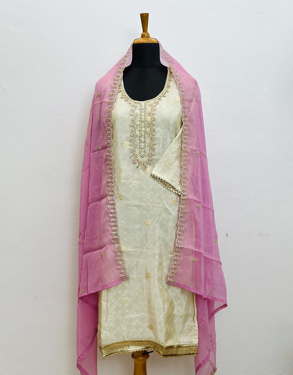 Elegant Ready-to-Wear Tissue Silk Kurti Set with Shimmer Dupatta & Hand Work 🌟