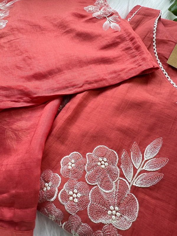 Mul Chanderi Embroidered Anarkali Kurti Set – Timeless Elegance, Effortless Style