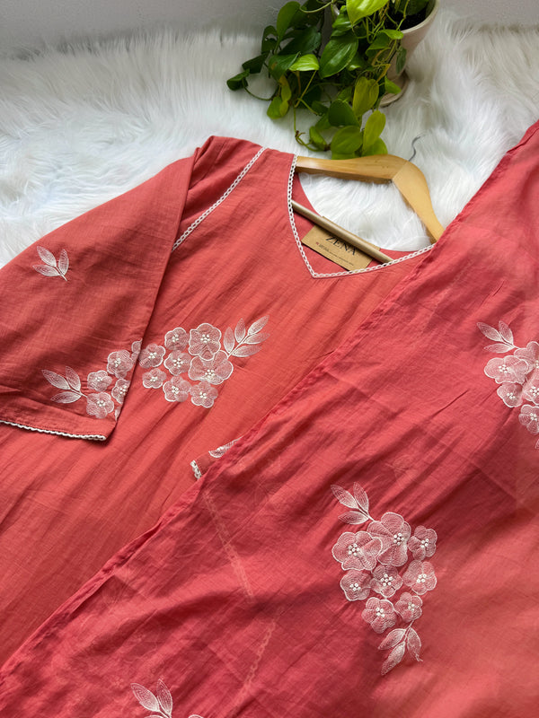 Mul Chanderi Embroidered Anarkali Kurti Set – Timeless Elegance, Effortless Style