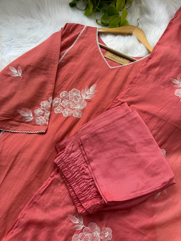 Mul Chanderi Embroidered Anarkali Kurti Set – Timeless Elegance, Effortless Style