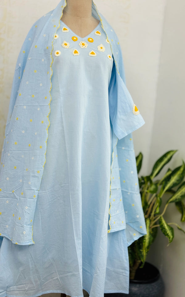 Pure Cotton Embroidered Anarkali Suit – Top, Bottom & Dupatta 🌸