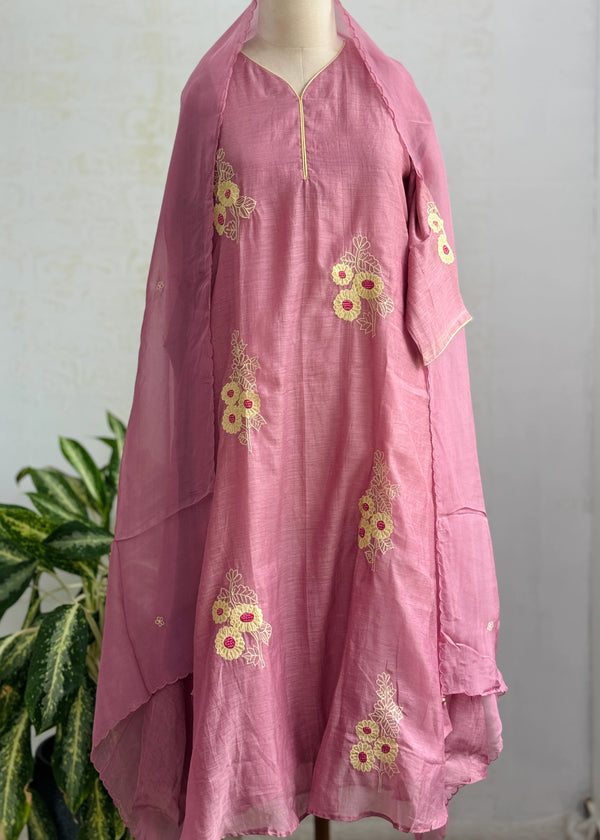Pure Mul Chanderi Embroidered A-Line Kurti Set – Subtle Elegance, Everyday Comfort