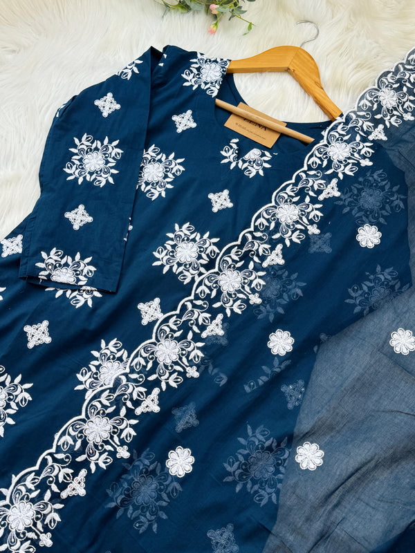 Pure Cotton Embroidered Kurti Set – Comfort Meets Classic Style