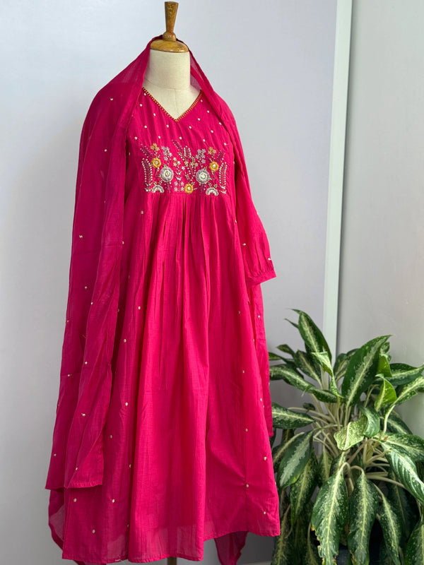 Mul Chanderi Embroidered Anarkali Suit – Elegant Ready-to-Wear Ethnic Set