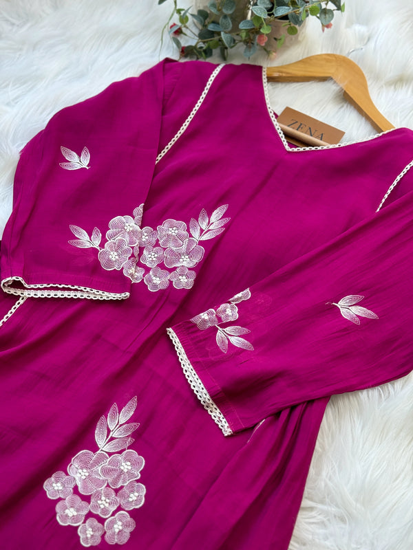 Mul Chanderi Embroidered Anarkali Kurti Set – Timeless Elegance, Effortless Style