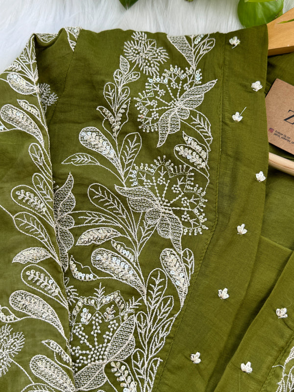 Pure Cotton Embroidered Anarkali Set – Elegant Ready-to-Wear Outfit