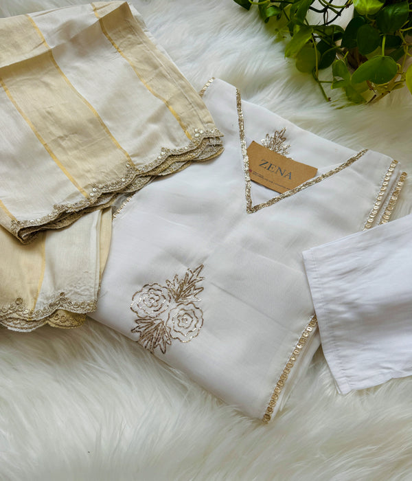 Mul Chanderi Handwork Kurti Set- Ready to Wear..