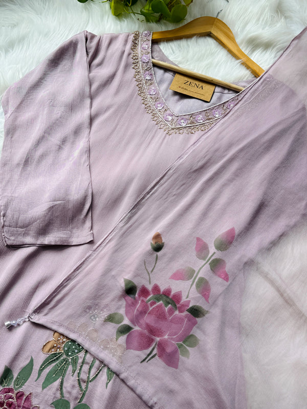 Pure Chinon Handwork Kurti Set – Subtle Luxury for Every Occasion