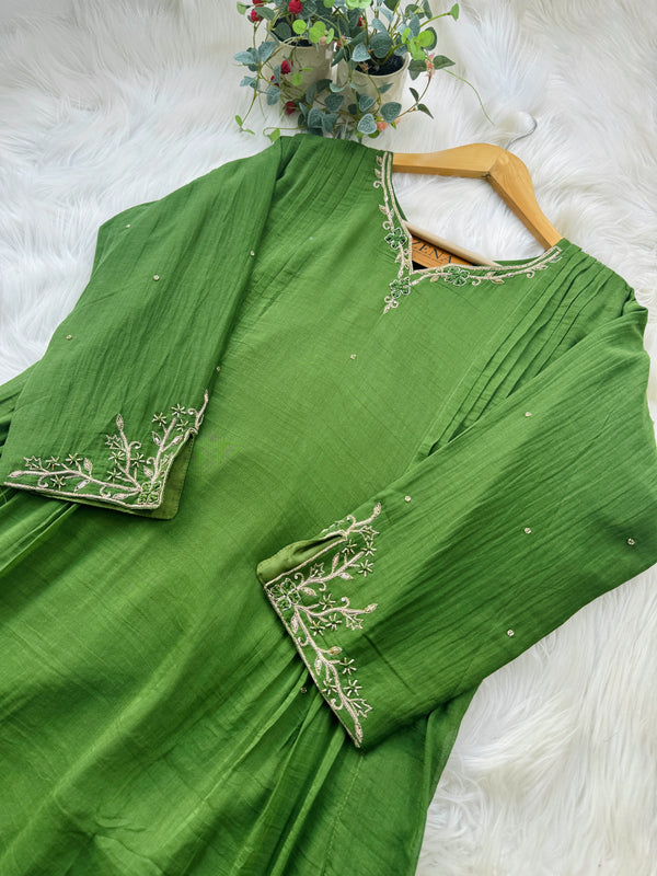 Pure Mul Chanderi Handwork A-Line Anarkali Kurti Set – Premium Festive Wear